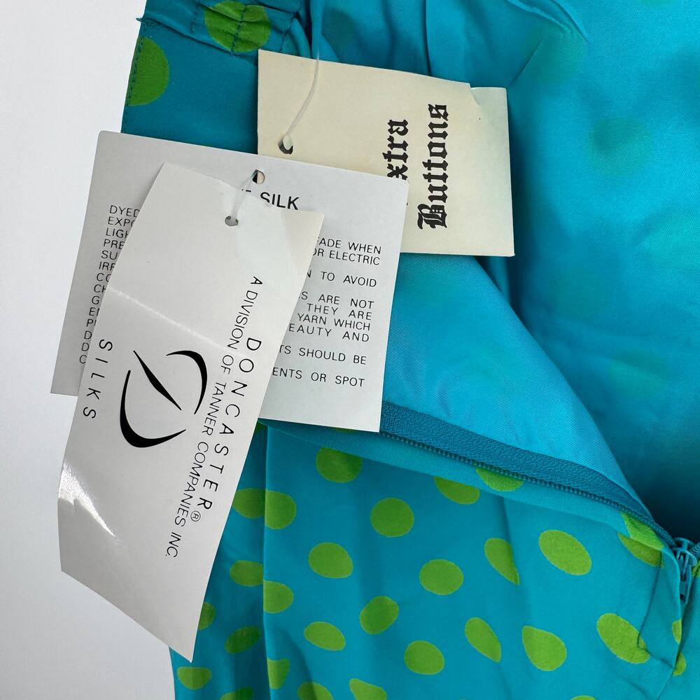 Doncaster skirt women's 8 100% silk pencil polka dot lined blue green career NEW - Picture 9 of 10